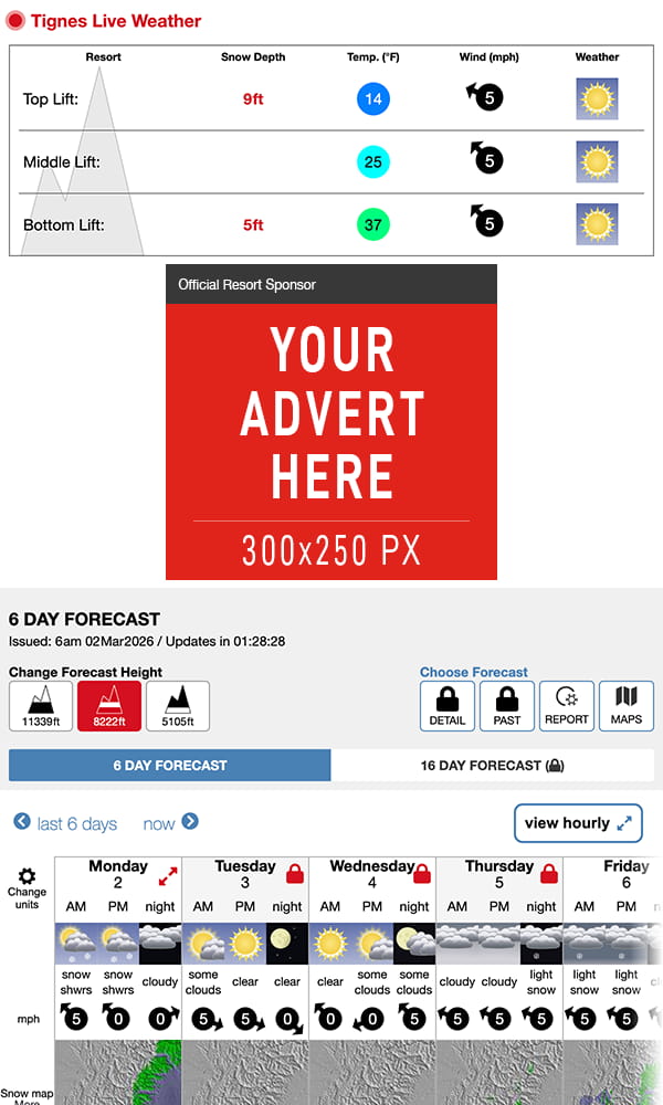 Forecast page with advert position for users on smaller screens.
