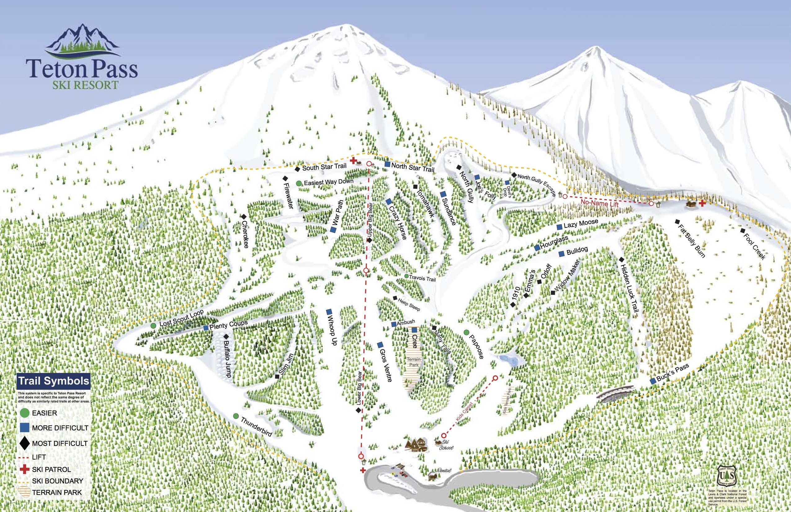 Teton Pass Ski Area Piste / Trail Map