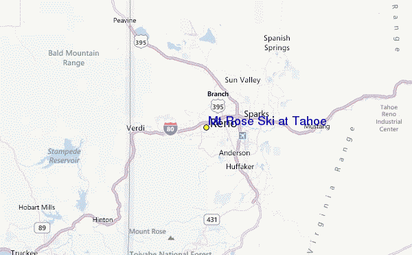 Mt Rose Ski at Tahoe Location Map
