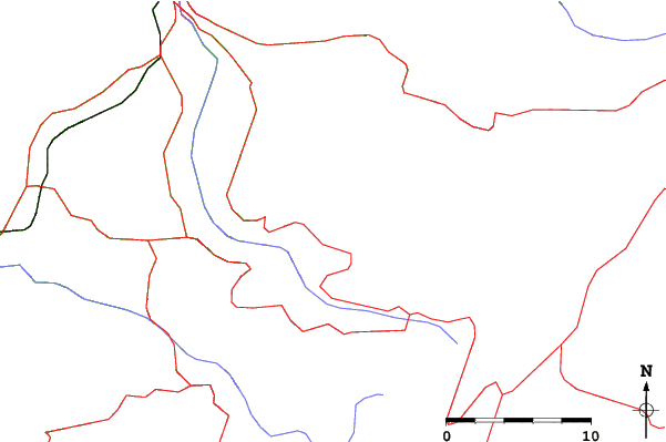 Roads and rivers close to Ehden Town